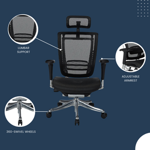 GM Seating Enklave XL Ergonomic Office Chair - Mesh Hi Back Executive Desk Chair - Adjustable Lumber support & headrest - Chrome Base with Headrest & Seat Slide - Modern Comfortable Desk Chair for Home and Office – Black