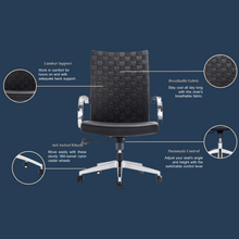 Load image into Gallery viewer, GM Seating Weeve Office Chair - High-Back Adjustable Swivel Desk Chair for Home or Office - Leather Executive Office Chair with Aluminum Arms &amp; Base - Black